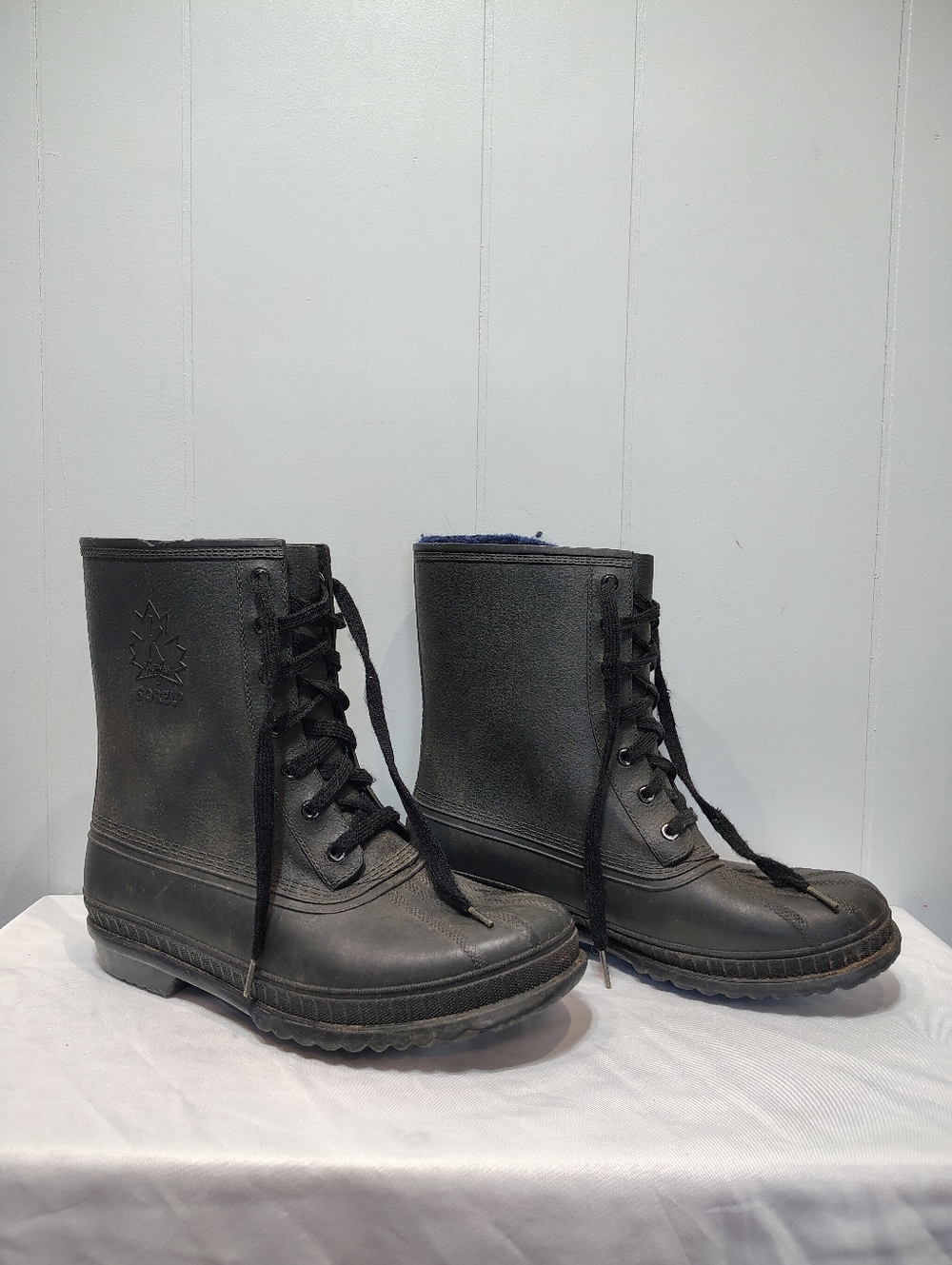 Sorel Kaufman Canada Black Rubber Rain Boots Men’s 8 Insulated Wool Lined